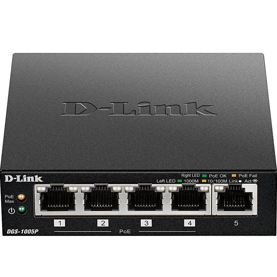 D-Link 5-Port Desktop Gigabit PoE+ Switch - 5 Ports - Manageable - Gigabit Ethernet - 10/100/1000Base-T - 2 Layer Supported - Twisted Pair - Desktop