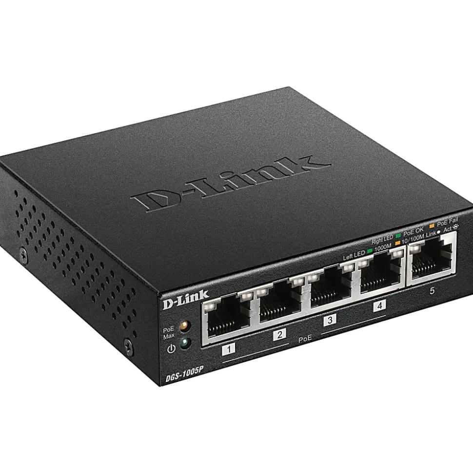 D-Link 5-Port Desktop Gigabit PoE+ Switch - 5 Ports - Manageable - Gigabit Ethernet - 10/100/1000Base-T - 2 Layer Supported - Twisted Pair - Desktop