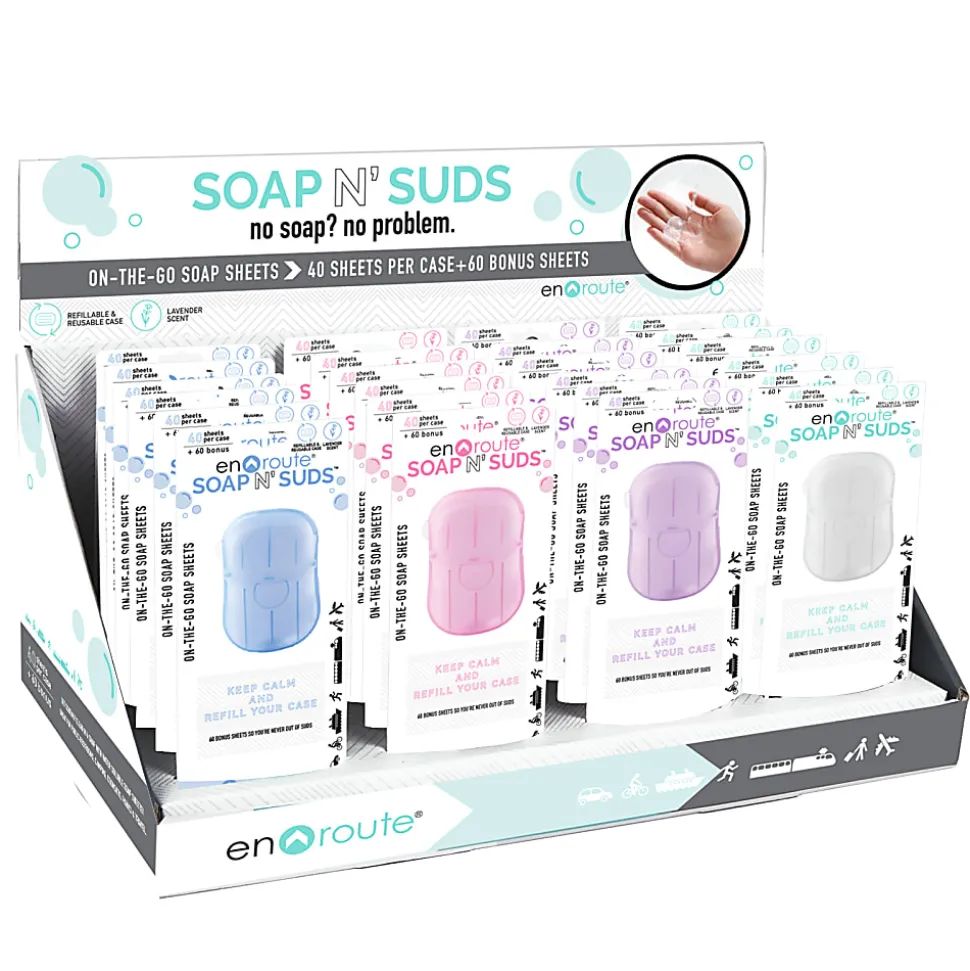 DM Merchandising Soap N' Suds En Route Soap Sheets, Lavender Scent, Pack Of 100