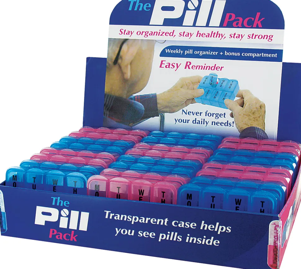 DM Merchandising The Pill Pack Weekly Pill Organizer, 1"H x 3-3/4"W x 2-13/16"D, Assorted Colors