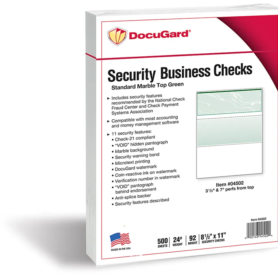 DocuGard High Security Green Marble Business Checks with 11 Features to Prevent Fraud - Letter - 8 1/2"x11" - 04502