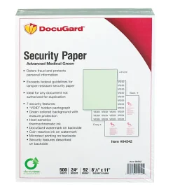 DocuGard Medical Prescription Papers, Advanced Medical 7, 1-Part, 8 1/2" x 11, 500 Sheets, Green