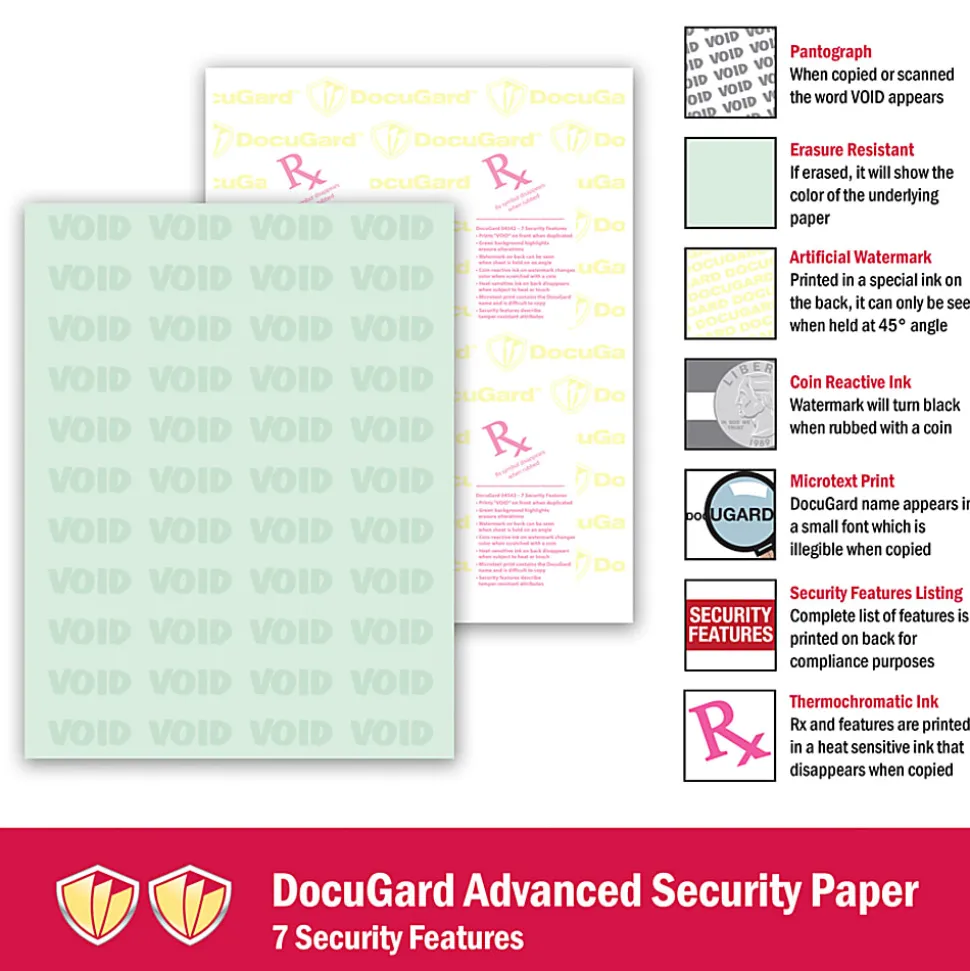 DocuGard Medical Prescription Papers, Advanced Medical 7, 1-Part, 8 1/2" x 11, 500 Sheets, Green