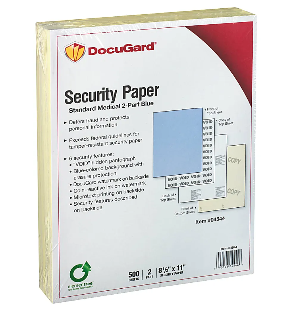 DocuGard Medical Prescription Papers And Business Checks, Standard Medical 6, 2-Part, 8 1/2" X 11", Blue/Canary, Pack Of 250