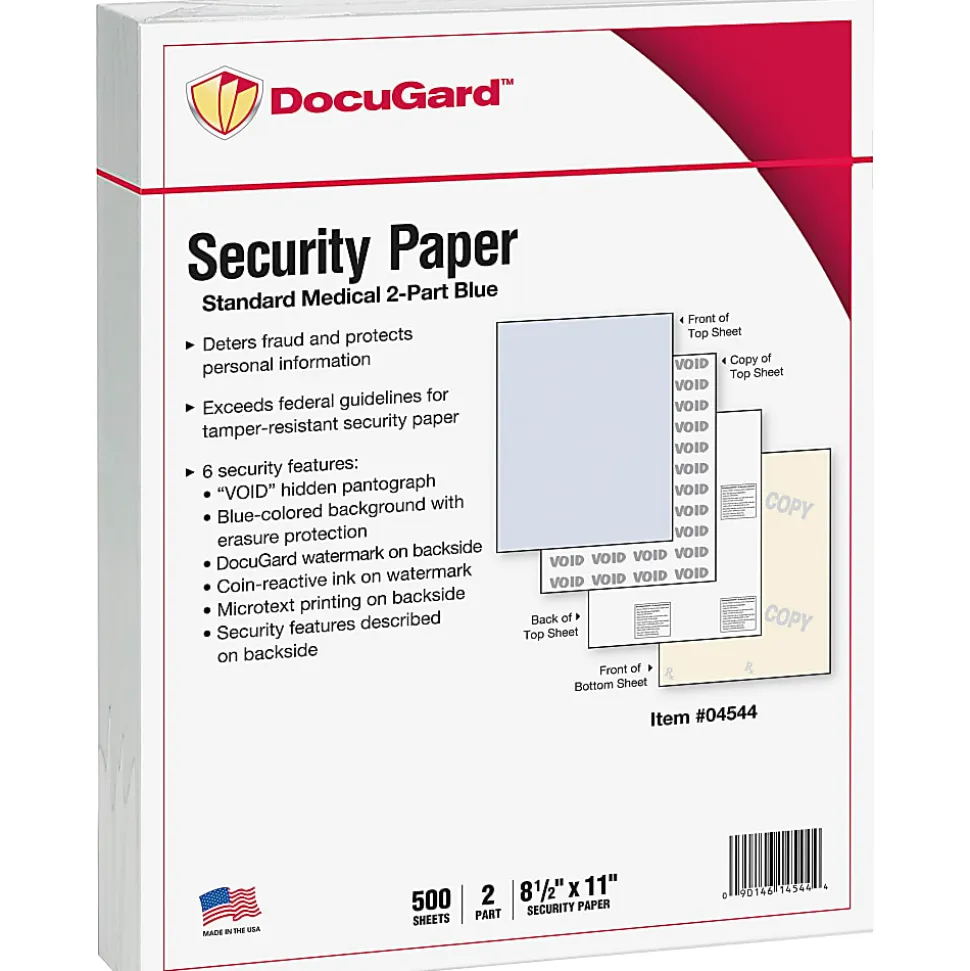 DocuGard Medical Prescription Papers And Business Checks, Standard Medical 6, 2-Part, 8 1/2" X 11", Blue/Canary, Pack Of 250