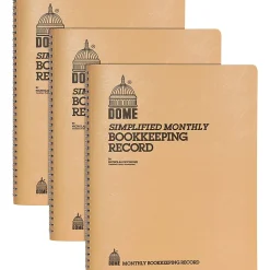 Dome Bookkeeping Record Book - 128 Sheet(s) - Wire Bound - 8.75" x 11.25" Sheet Size - White Sheet(s) - Beige Cover - 3 / Bundle