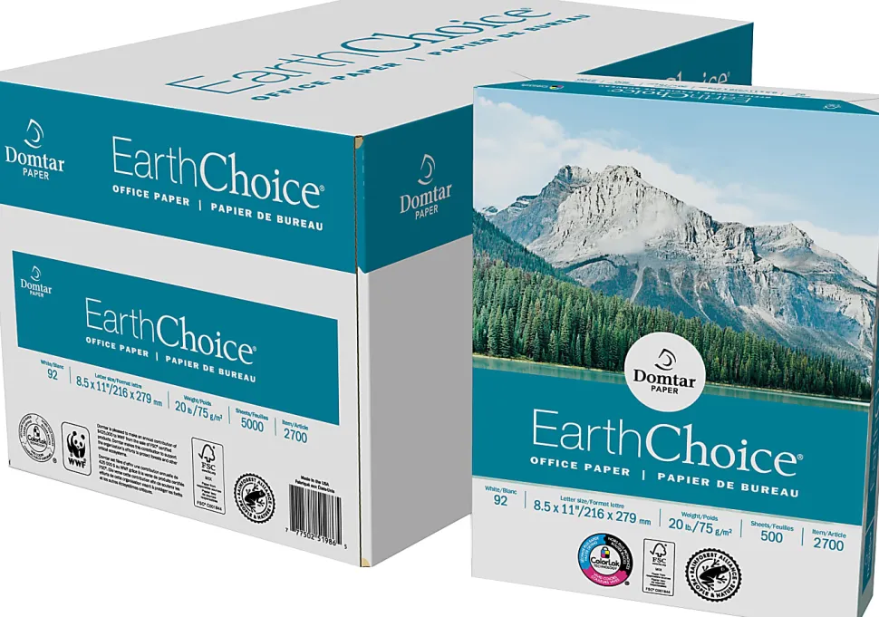 Domtar EarthChoice® Office Multi-Use Printer & Copy Paper, 10 Reams, White, Letter (8.5" x 11"), 5000 Sheets Per Case, 20 Lb, 92 Brightness