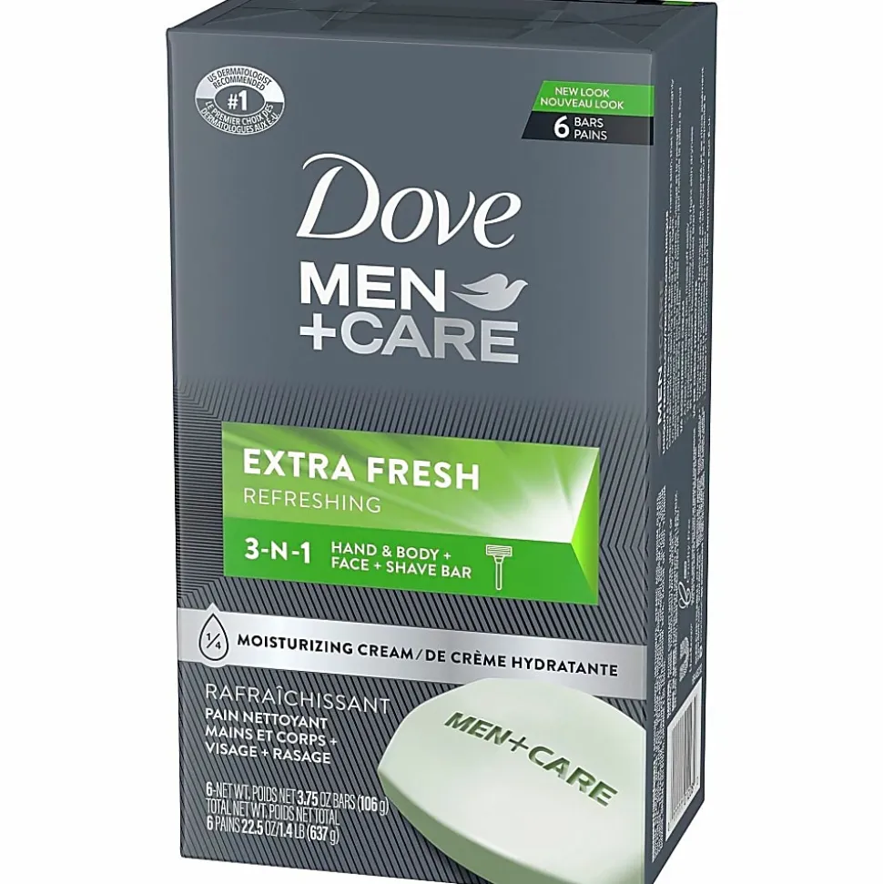 Dove Men+Care Extra Fresh Body&Face Bars - 3.75 oz - Bacteria Remover - Body, Face, Skin - Moisturizing - Antibacterial - Green - 6 / Pack