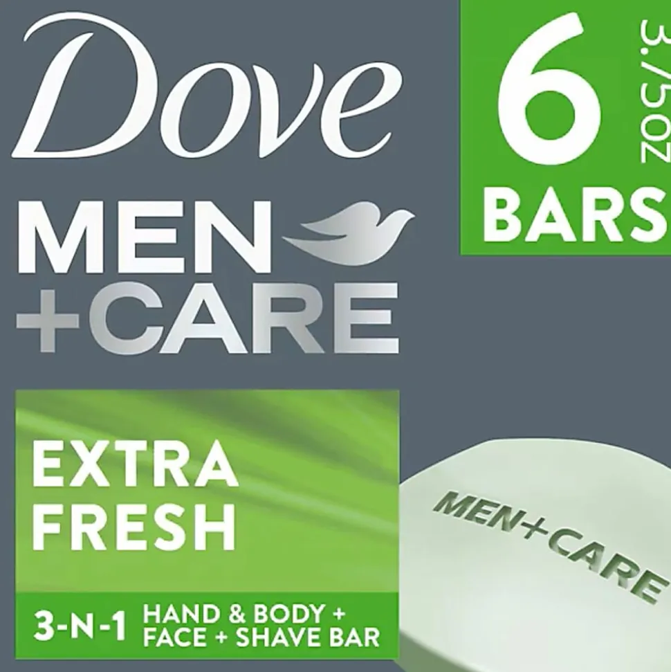Dove Men+Care Extra Fresh Body&Face Bars - 3.75 oz - Bacteria Remover - Body, Face, Skin - Moisturizing - Antibacterial - Green - 6 / Pack