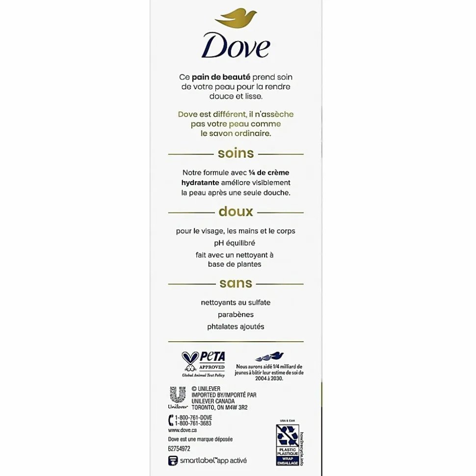 Dove Original Body Bar - For Dry Skin - 4 oz - Body, Skin - Moisturizing - White - 6 / Pack