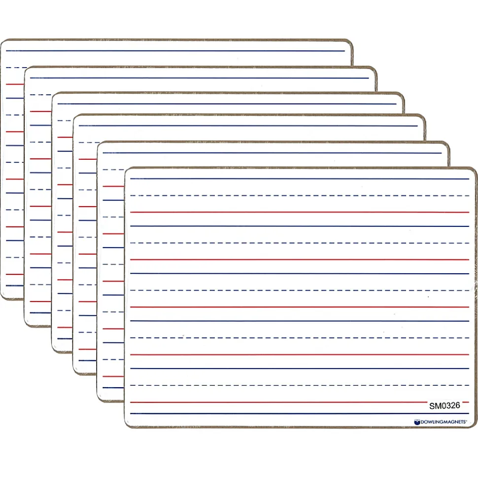Dowling Magnets® Double-sided Magnetic Dry-Erase Boards, Line-Ruled/Blank, 12" x 8-3/4", White, Pack Of 6 Boards
