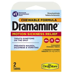 Dramamine Motion Sickness Tablets, Orange Flavor, 50mg, Pack Of 2 Tablets