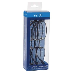 Dr. Dean Edell Plastic Reading Glasses, Metal, +2.00, Pack Of 3
