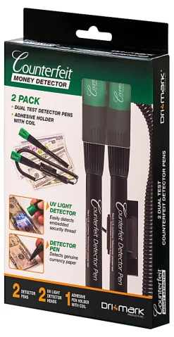 Dri-Mark® Dual-Test Counterfeit Detection Pens With UV LED Light, Black, Pack Of 2 Pens