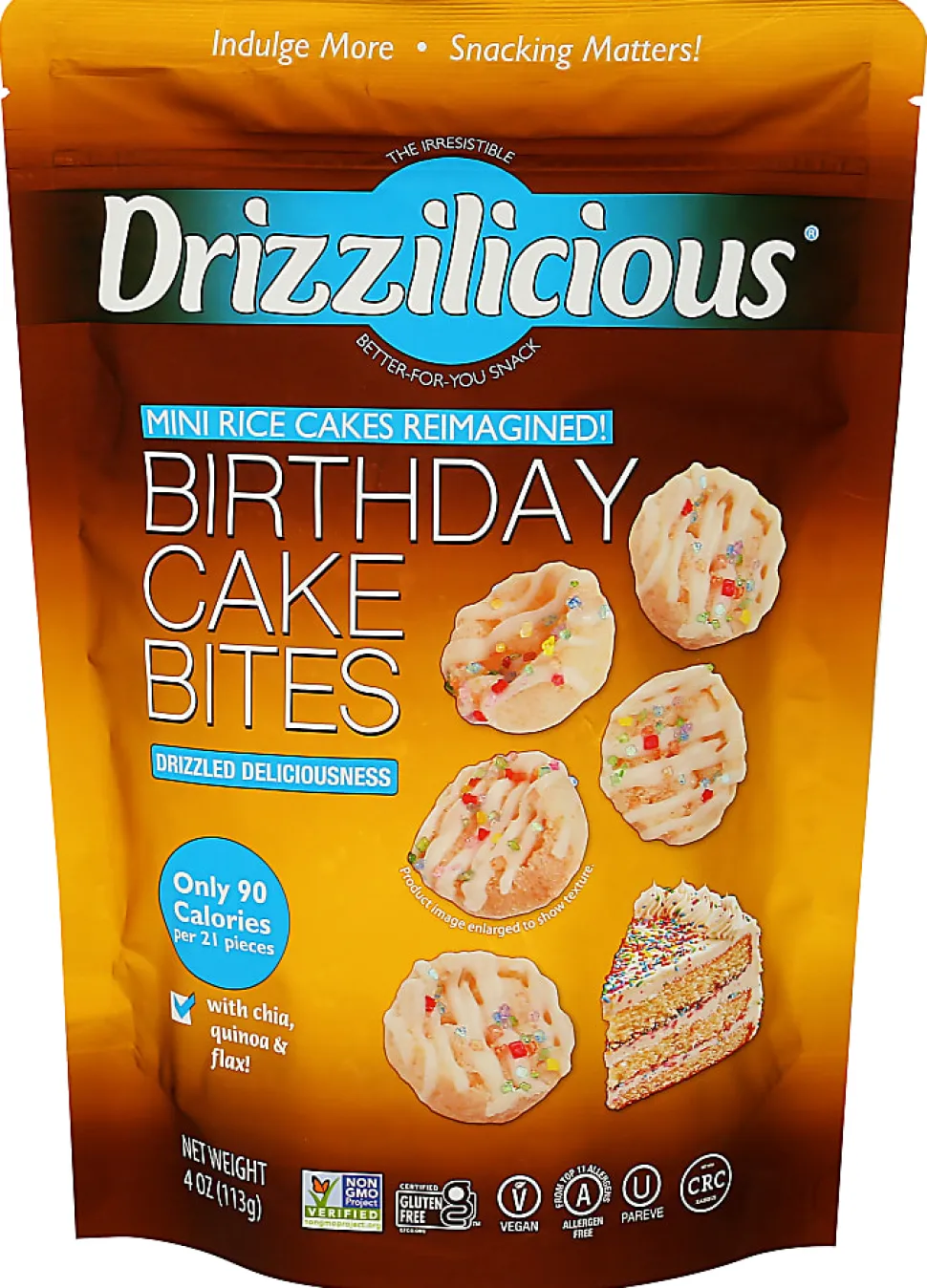 Drizzilicious Mini Rice Cake Bites, Birthday Cake, 4 Oz, Total Qty 12