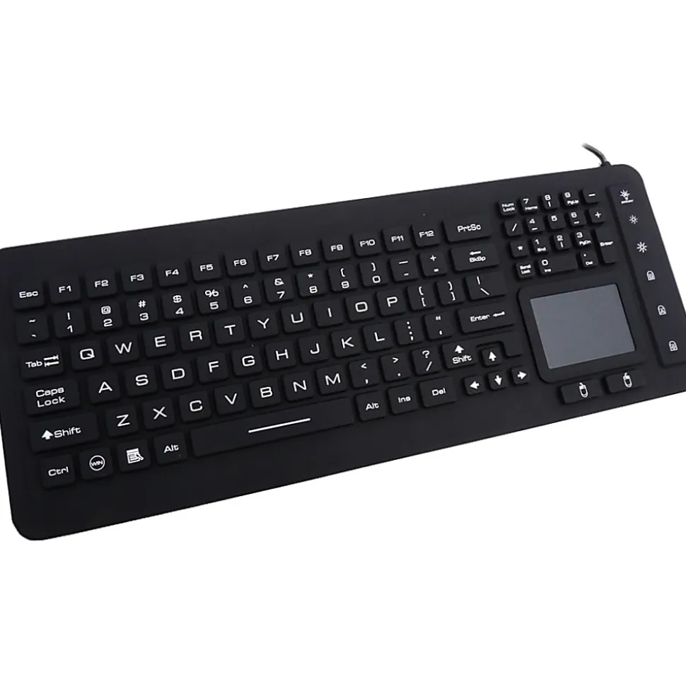 DSI WATERPROOF IP68 FULL SIZE LED BACKLIT KEYBOARD WITH TOUCHPAD - Cable Connectivity - USB Interface - KBJHIKB98BL