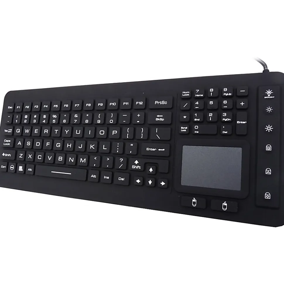 DSI WATERPROOF IP68 FULL SIZE LED BACKLIT KEYBOARD WITH TOUCHPAD - Cable Connectivity - USB Interface - KBJHIKB98BL