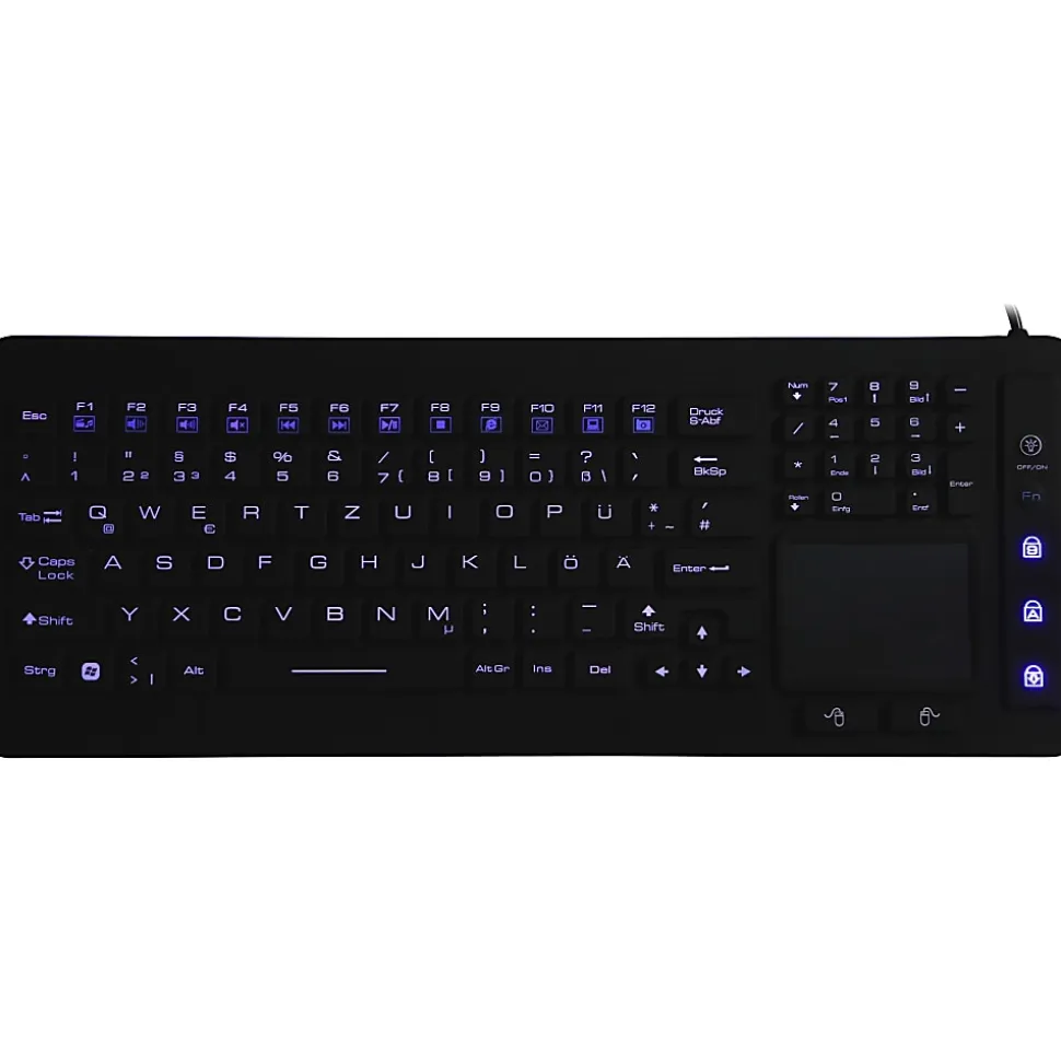 DSI WATERPROOF IP68 FULL SIZE LED BACKLIT KEYBOARD WITH TOUCHPAD - Cable Connectivity - USB Interface - KBJHIKB98BL