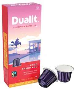 Dualit and Nespresso® Compatible Aluminum Coffee NX Freshpacks, Lungo Americano Espresso, Carton Of 100