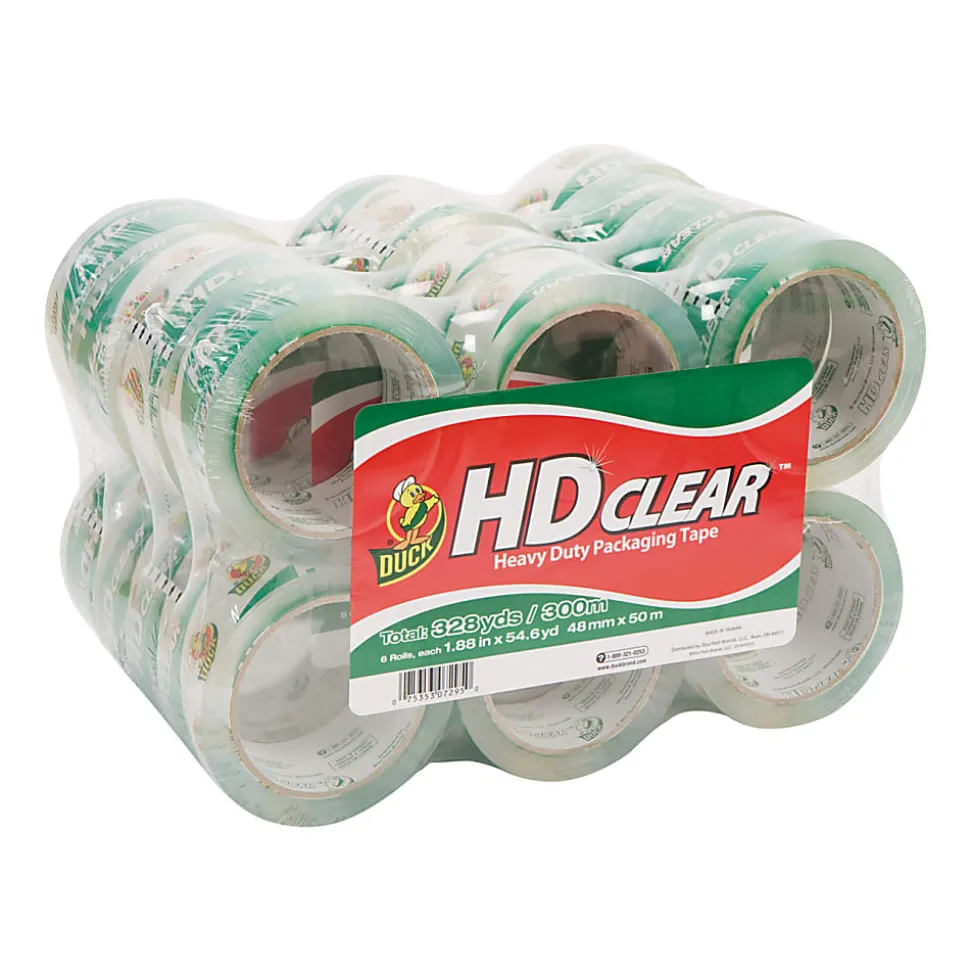 Duck® HD Clear™ Heavy-Duty Packaging Tape, 1-7/8", Crystal Clear, Box Of 24 Rolls