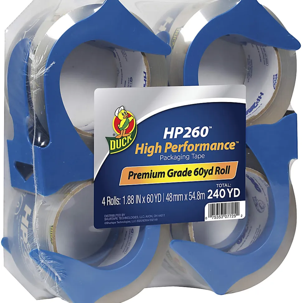 Duck® HP260™ Packaging Tape, In Dispenser, 2" x 60 Yd., Clear, Pack Of 4