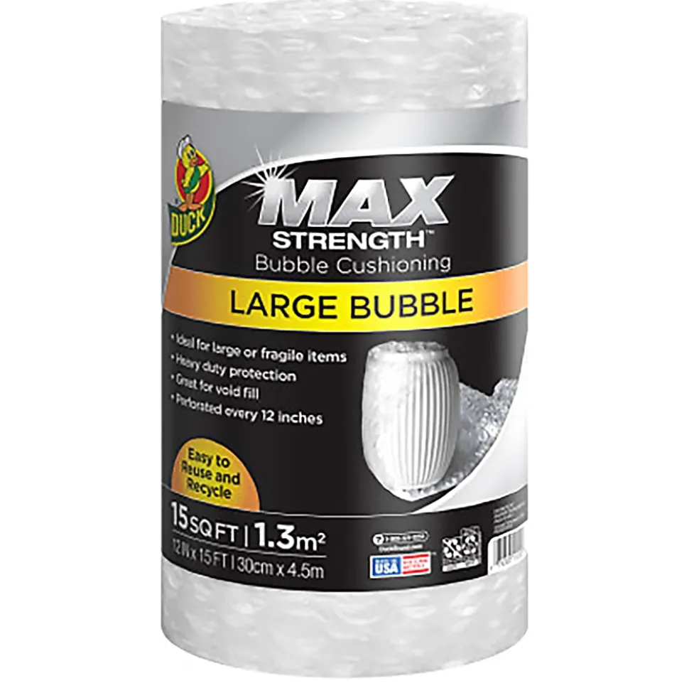 Duck® Max Strength™ Large Bubble Cushioning Wrap, 12" x 15', Clear, Total Qty 1