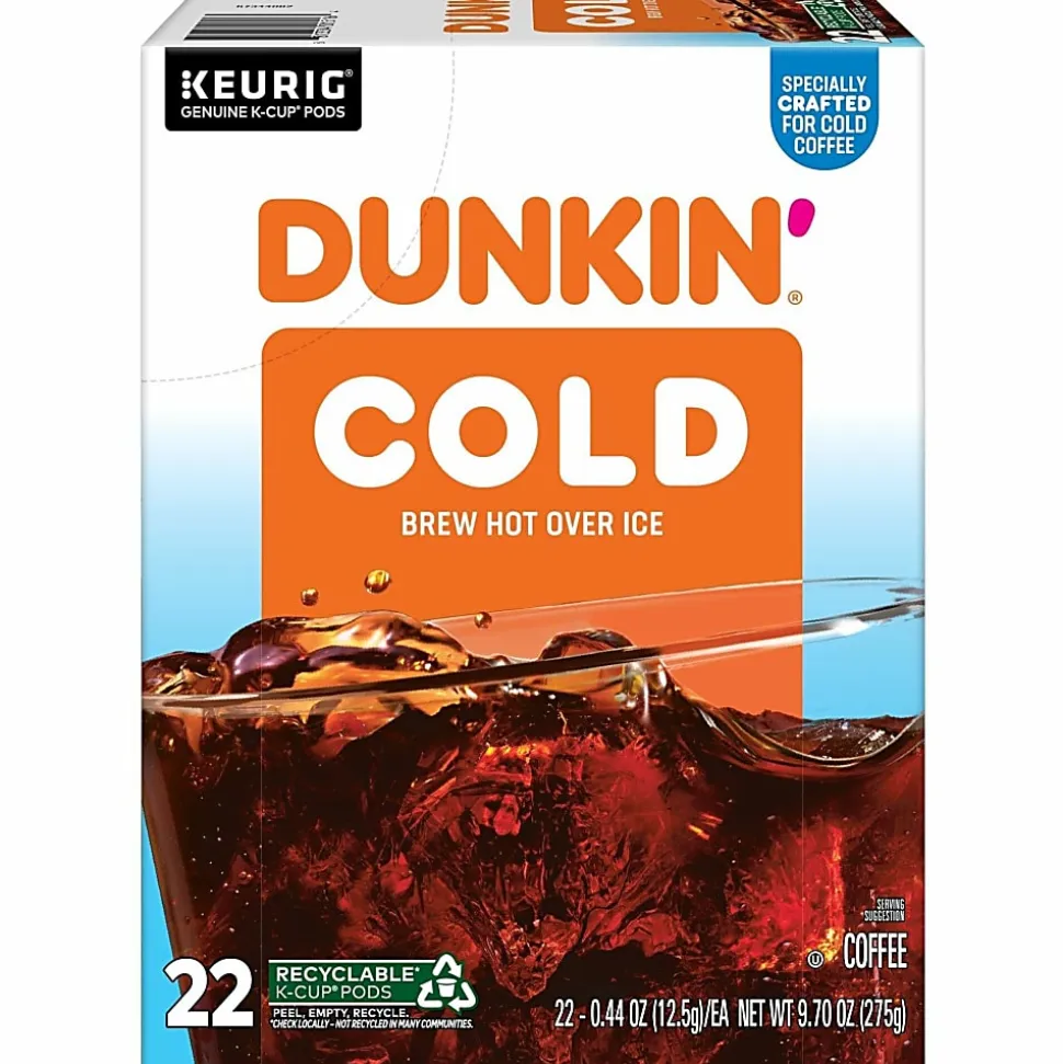 Dunkin' Brew K-Cup, Pod Over Ice, Keurig Single Serve K-Cup Pods, 22 Count - Smooth - K-Cup, Pod - Roasted, Arabica - Kosher - 22 / Pack