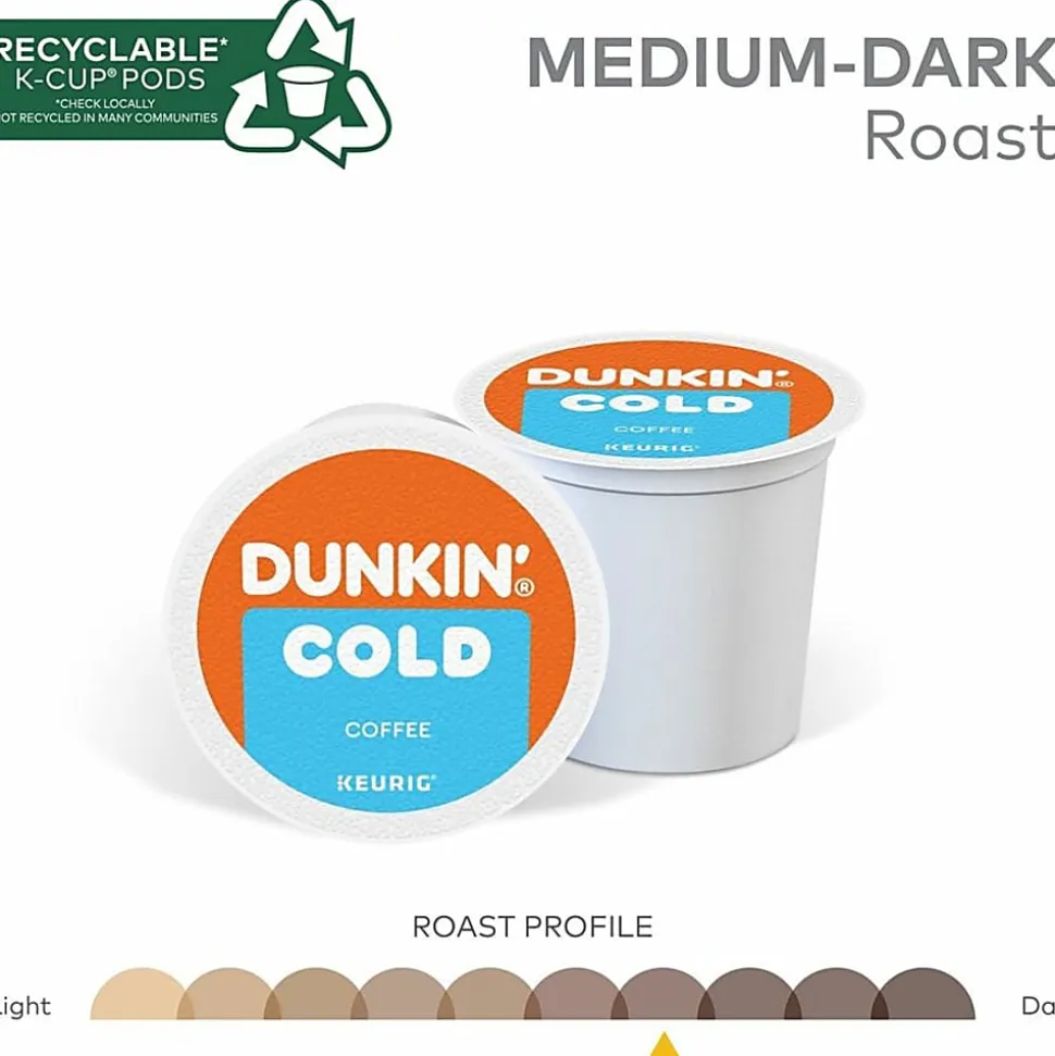 Dunkin' Brew K-Cup, Pod Over Ice, Keurig Single Serve K-Cup Pods, 22 Count - Smooth - K-Cup, Pod - Roasted, Arabica - Kosher - 22 / Pack