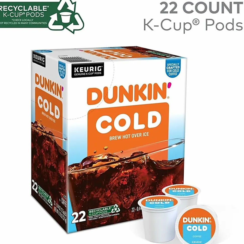 Dunkin' Brew K-Cup, Pod Over Ice, Keurig Single Serve K-Cup Pods, 22 Count - Smooth - K-Cup, Pod - Roasted, Arabica - Kosher - 22 / Pack