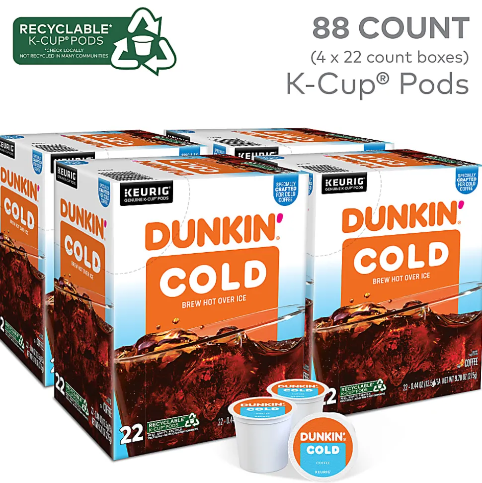 Dunkin' Brew Over Ice Keurig Single Serve K-Cup Pods, 4.14 Oz, 22 Pods Per Pack, Case Of 4 Packs