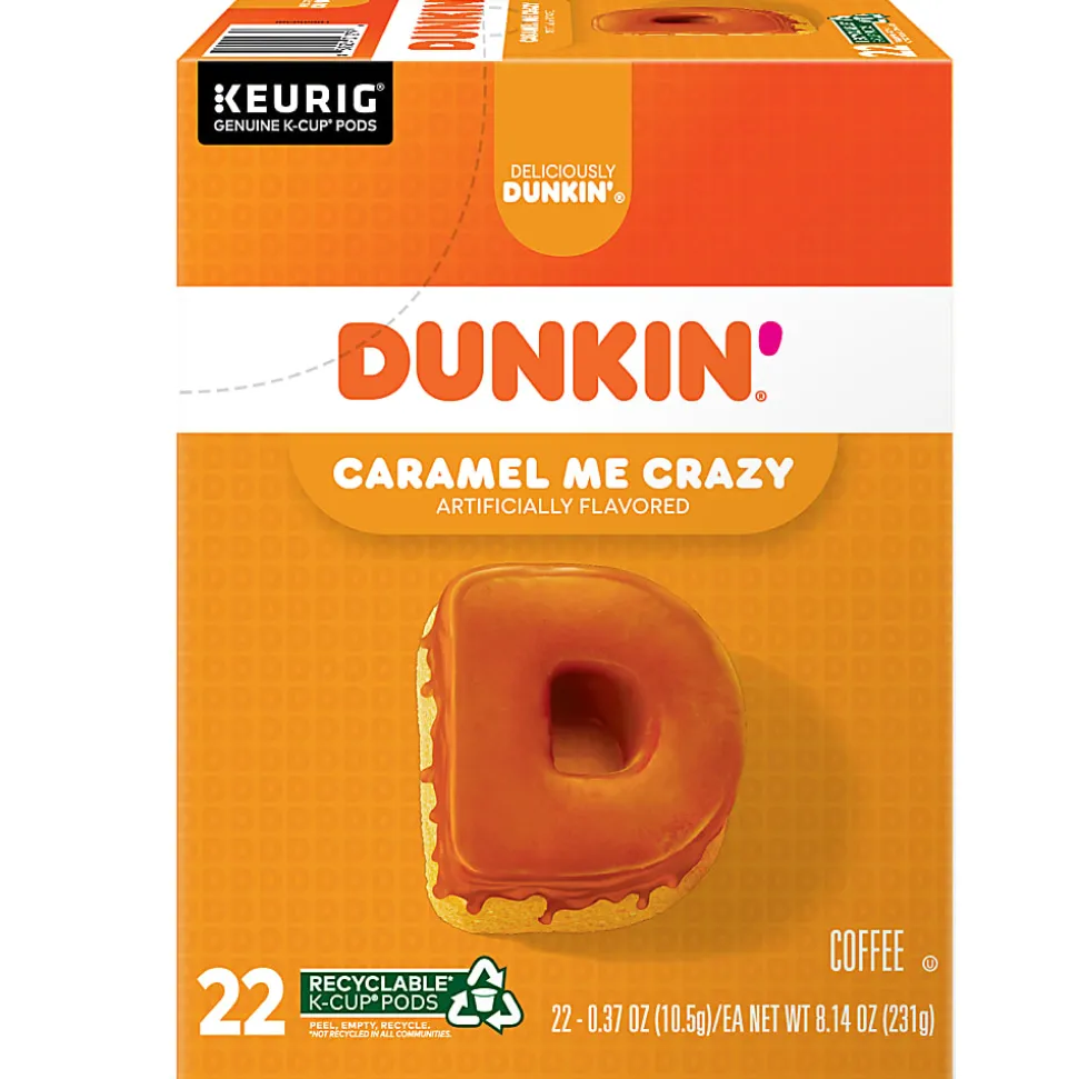Dunkin' Donuts Coffee K-Cup® Pods, Caramel Me Crazy, Medium Roast, Box Of 22 Pods