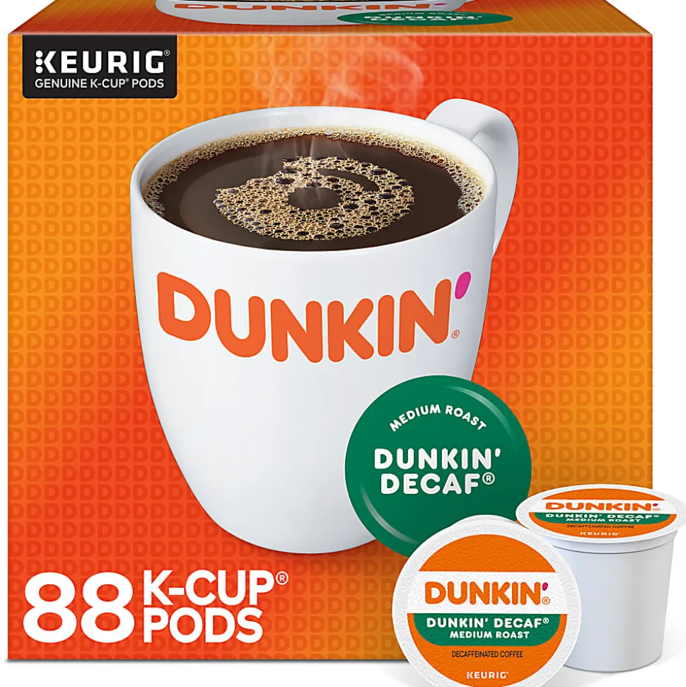 Dunkin' Donuts Decaf Keurig Single-Serve K-Cup Pods, Medium Roast, 22 Pods Per Pack, Case Of 4 Packs