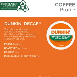 Dunkin' Donuts Decaf Keurig Single-Serve K-Cup Pods, Medium Roast, 22 Pods Per Pack, Case Of 4 Packs
