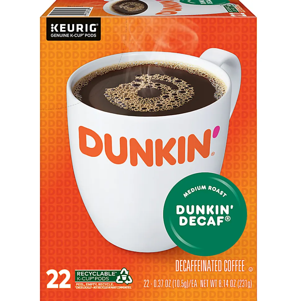 Dunkin' Donuts Decaf Keurig Single-Serve K-Cup Pods, Medium Roast, 22 Pods Per Pack, Case Of 4 Packs