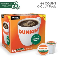 Dunkin' Donuts Decaf Keurig® Single-Serve K-Cup® Pods, Medium Roast, Box of 44 K-Cup® Pods