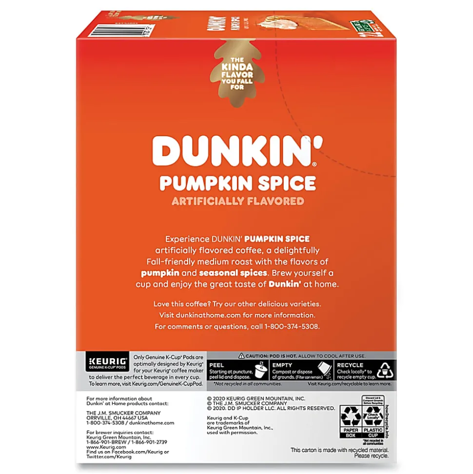 Dunkin' Donuts Dunkin Donuts K Cup Pods, Pumpkin Spice, Box Of 22 Pods