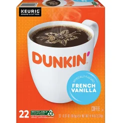 Dunkin' Donuts French Vanilla Keurig Single Serve K-Cup Pods, Light Roast, 22 Pods Per Pack, Case Of 4 Packs