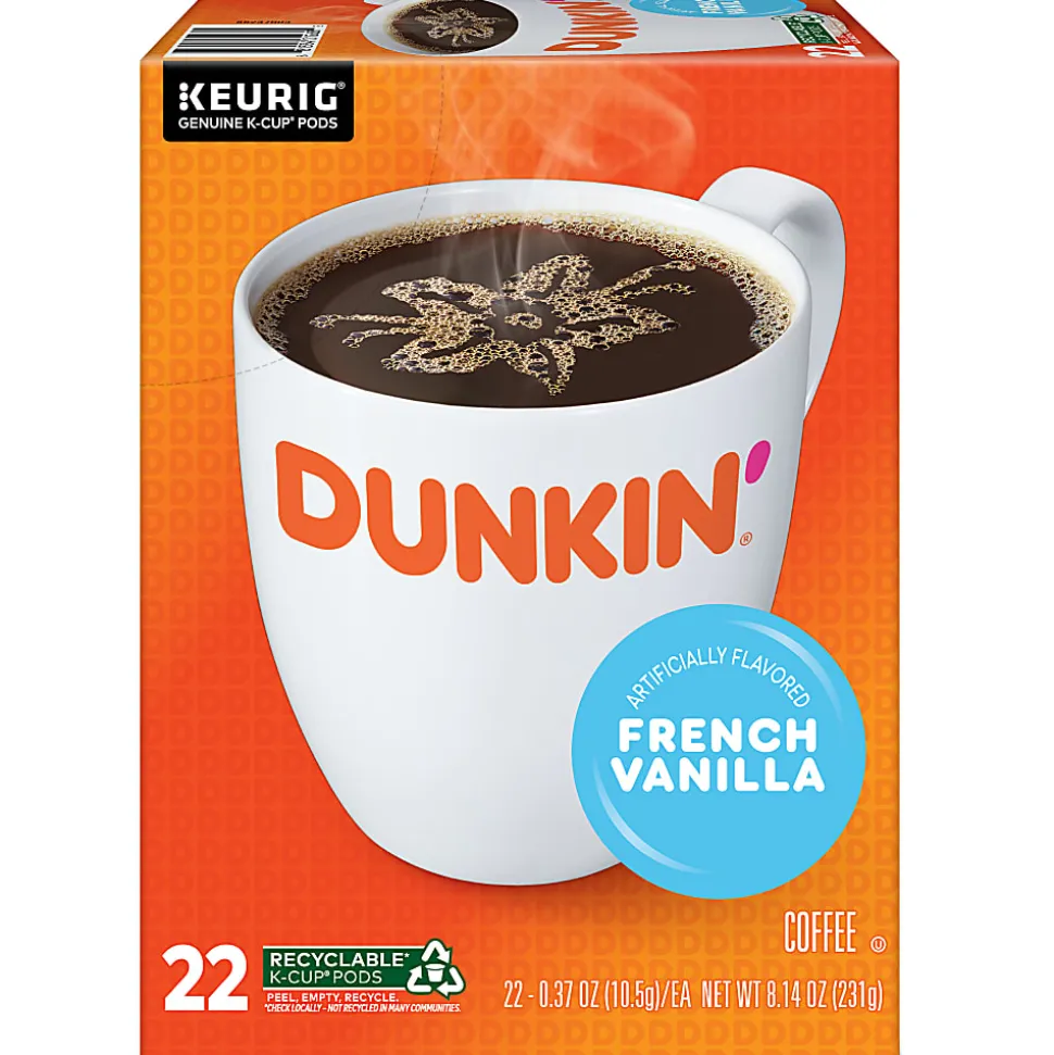 Dunkin' Donuts French Vanilla Keurig Single Serve K-Cup Pods, Light Roast, 22 Pods Per Pack, Case Of 4 Packs