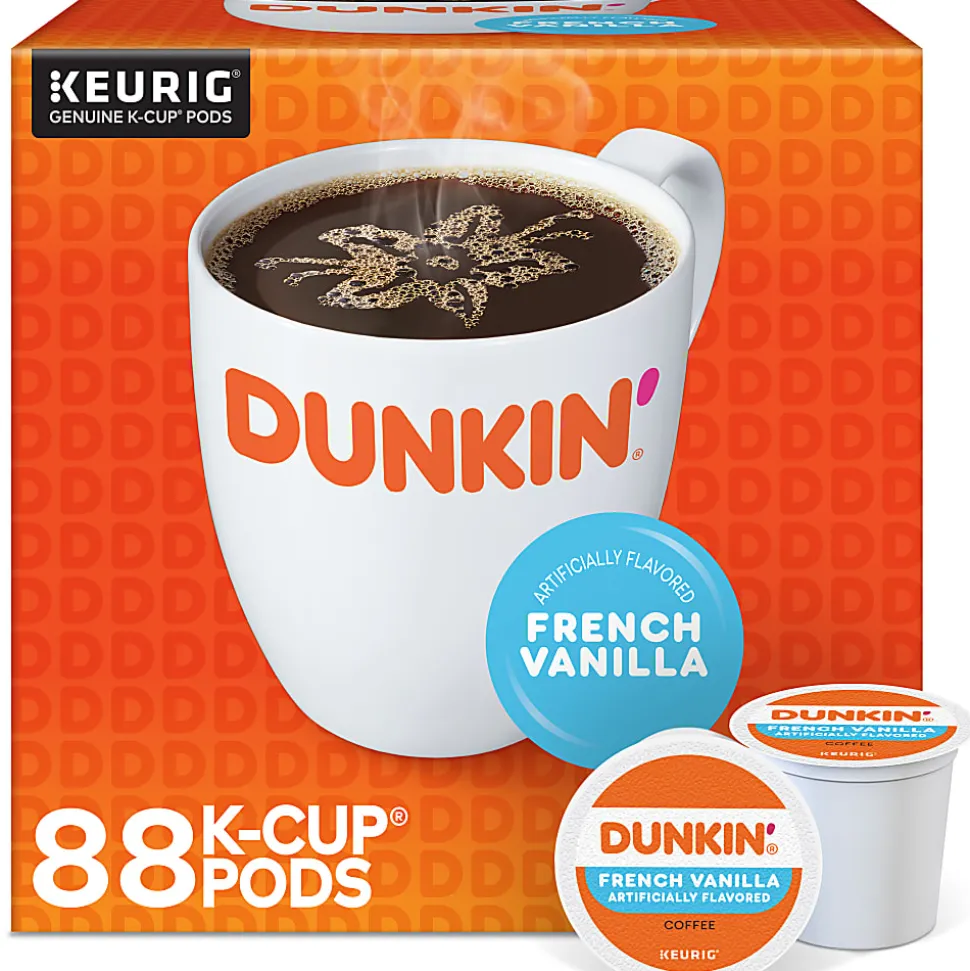 Dunkin' Donuts French Vanilla Keurig Single Serve K-Cup Pods, Light Roast, 22 Pods Per Pack, Case Of 4 Packs