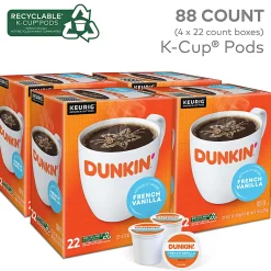 Dunkin' Donuts French Vanilla Keurig Single Serve K-Cup Pods, Light Roast, 22 Pods Per Pack, Case Of 4 Packs