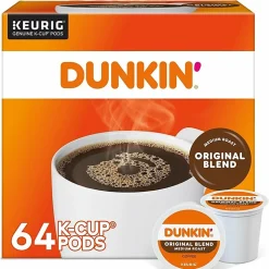 Dunkin' Donuts Single-Serve Coffee K-Cup® Pods, Original Blend, Medium Roast, Carton Of 64 Pods