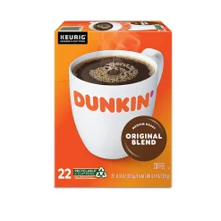 Dunkin' Original Blend Keurig Single Serve K-Cup Pods, Medium Roast, 22 Pods Per Pack, Case Of 4 Packs