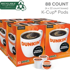 Dunkin' Single-Serve Coffee K-Cup®, Dark Roast, Carton of 4 Boxes of 22