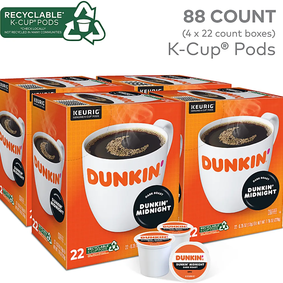 Dunkin' Single-Serve Coffee K-Cup®, Dark Roast, Carton of 4 Boxes of 22