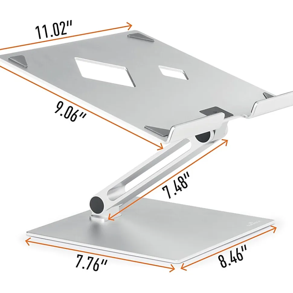 DURABLE RISE Laptop Stand, Up to 17" Screen Support, 12.60"H x 9.06"W x 11.02"D, Desktop, Tabletop, Aluminum, Silver