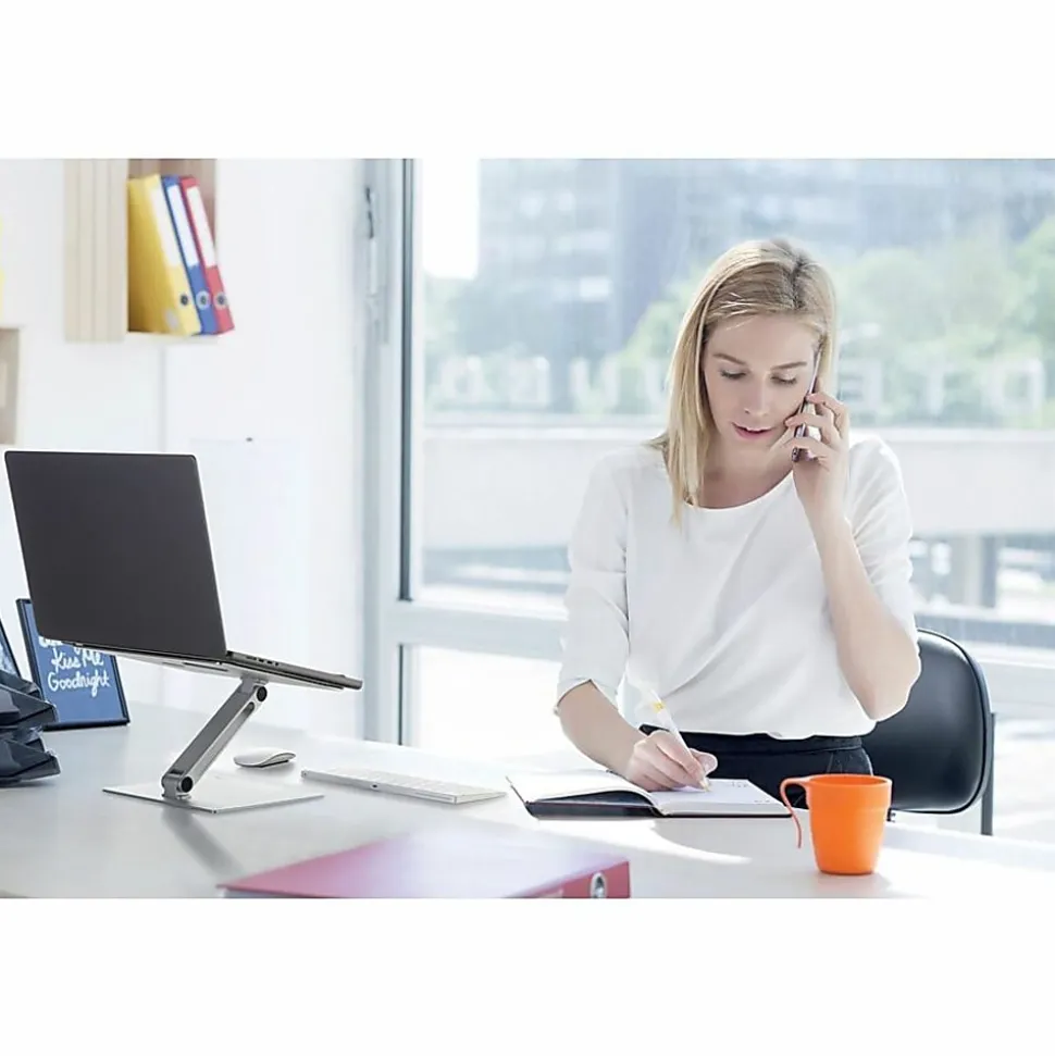 DURABLE RISE Laptop Stand, Up to 17" Screen Support, 12.60"H x 9.06"W x 11.02"D, Desktop, Tabletop, Aluminum, Silver
