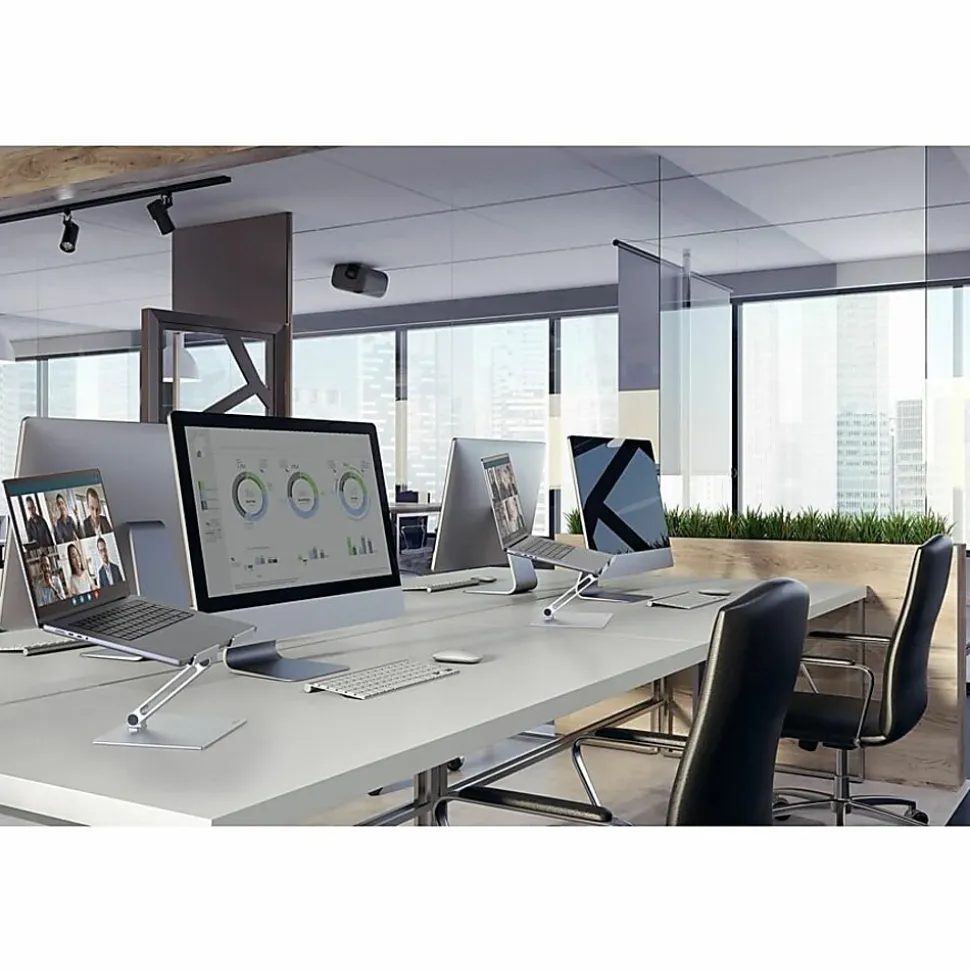 DURABLE RISE Laptop Stand, Up to 17" Screen Support, 12.60"H x 9.06"W x 11.02"D, Desktop, Tabletop, Aluminum, Silver