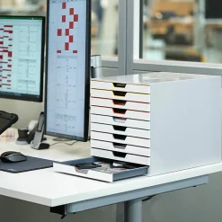 DURABLE VARICOLOR MIX 10 Drawer Desktop Storage Box, White/Multicolor - 10 Drawer(s) - 11" x 11.5"x 14" Depth - Desktop - White - Plastic - 1 Each