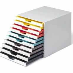 DURABLE VARICOLOR MIX 10 Drawer Desktop Storage Box, White/Multicolor - 10 Drawer(s) - 11