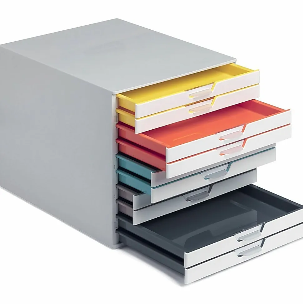 DURABLE VARICOLOR MIX 10 Drawer Desktop Storage Box, White/Multicolor - 10 Drawer(s) - 11" x 11.5"x 14" Depth - Desktop - White - Plastic - 1 Each